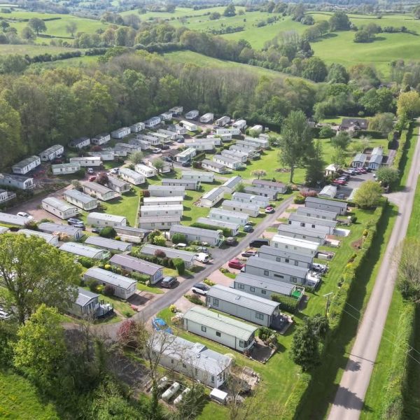 Aerial view of a caravan park.