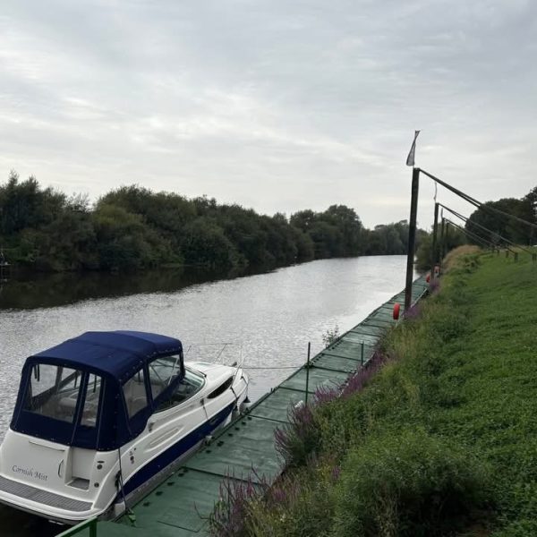 Boat moored by tranquil riverbank