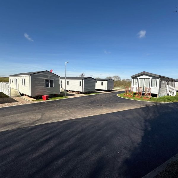 Modern static caravans in countryside setting