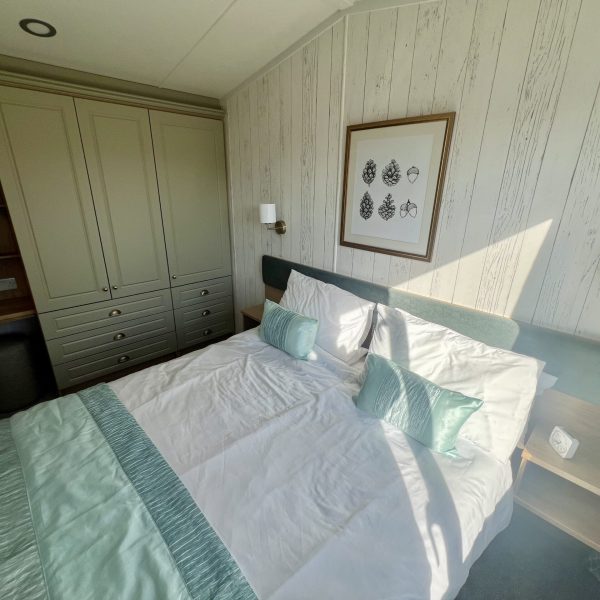 Bright, modern bedroom with stylish decor.