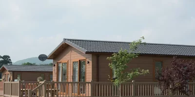 Wooden lodge with outdoor decking area