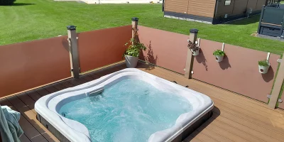 Hot tub on a sunny deck